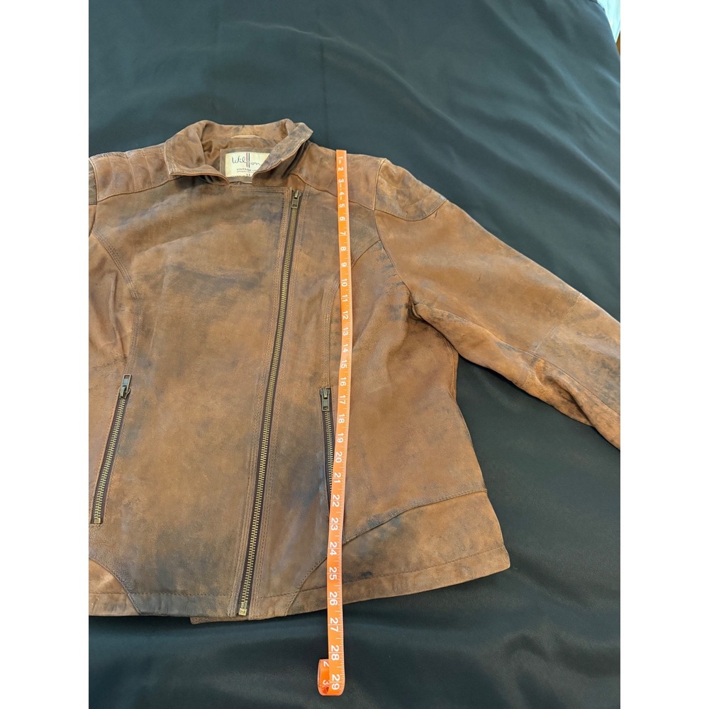 Wilsons Vintage USA Brown Leather Moto Jacket Distressed Asymmetrical Zip XL - Picture 8 of 9